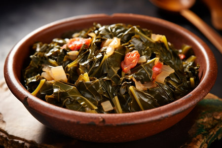 Delicious Pan-Fried Collard Greens Meal. AIの素材