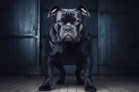 Black American Bully Dog Standing Strong, Gazing at the Camera. AIの素材