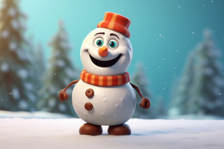 Cute and Happy 3D Cartoon Snowman Characterの素材