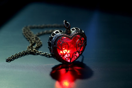 Heart-Shaped Necklace with Illuminating Red Light. AIの素材
