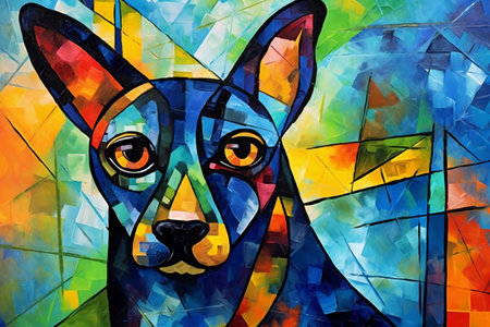 Abstract Dog Art Inspired by Picasso with Kitty Posing for Portrait Painting. AIの素材