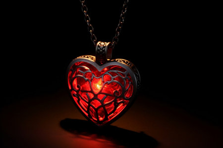 Heart-Shaped Necklace with Illuminating Red Light. AIの素材