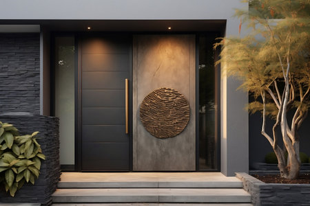 Contemporary Metal Door Entryway to a House. AIの素材