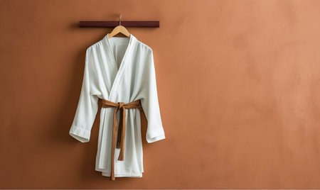 White Kimono with Brown Belt on Hanger, Featuring Copy Space. AIの素材