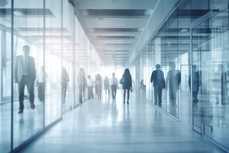 Blurred Business People in a White Glass Office Background. AIの素材