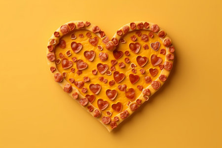 Love Shape Pizza Isolated on Yellow Background. AIの素材