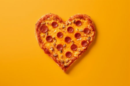 Love Shape Pizza Isolated on Yellow Background. AIの素材