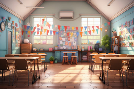 Back to School: Elementary Classroom Concept. AIの素材