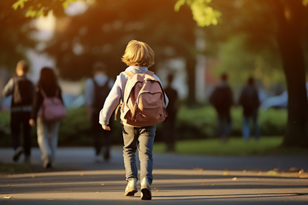 Schoolboy Heading to School with a Backpack. AIの素材