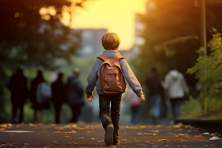 Schoolboy Heading to School with a Backpack. AIの素材