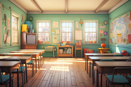 Back to School: Elementary Classroom Concept. AIの素材