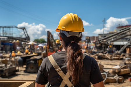 Safety First Young Female Worker Wearing a Protective Helmetの素材