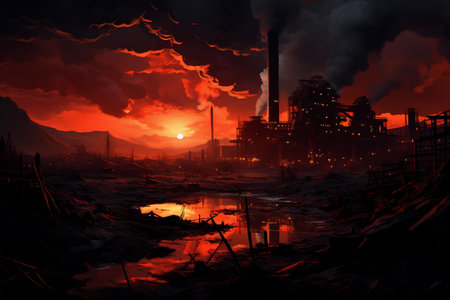 Enchanting Sunset Scene Factory Captured in Vibrant Colorsの素材