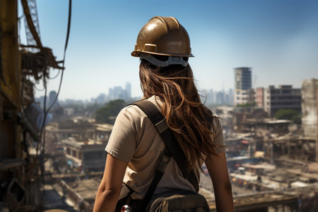 Safety First Young Female Worker Wearing a Protective Helmetの素材