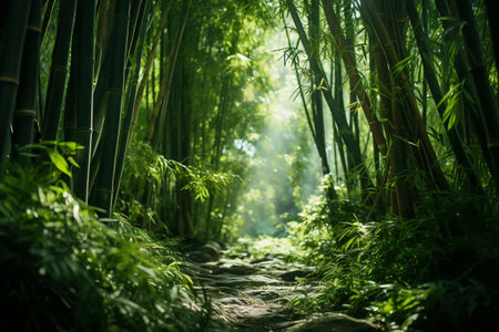 Majestic Giant Bamboo Trees Low-Angle Shot of a World Beneath the Canopyの素材