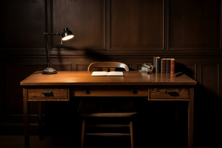 Unoccupied Workspace Photograph of an Empty Desk or Workstationの素材