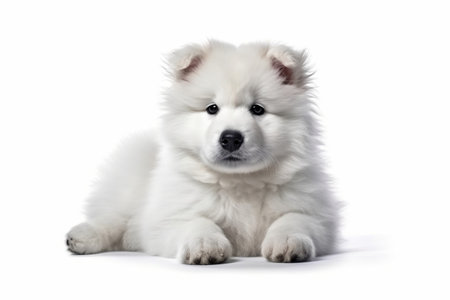 Fluffy puppy on white backgroundの素材