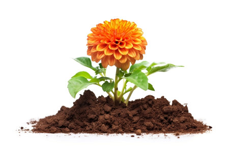 Soil-covered flower isolated on a white backgroundの素材