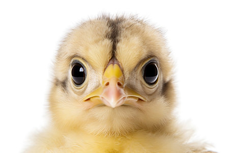 Close-up of a Baby Chicken's Face on white Backgroundの素材