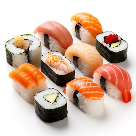 Savory Sushi on white Backgroundの素材