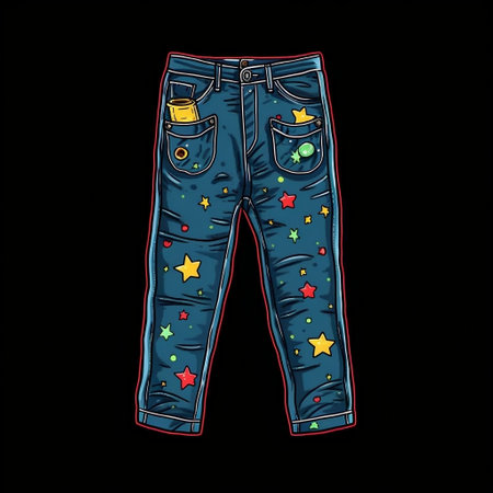 Cartoon Jeans Sticker on black Backgroundの素材
