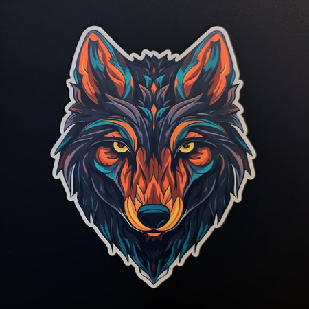 Wolf Face Sticker on black Backgroundの素材