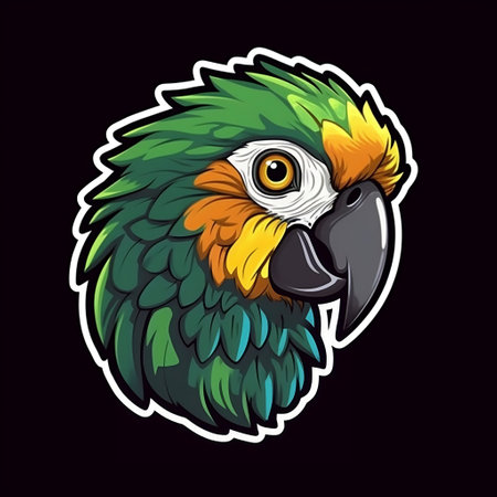 Parrot Face Bird Sticker on Black Backgroundの素材