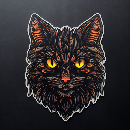 Cat Sticker on black Backgroundの素材