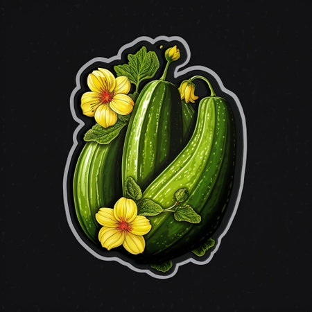 Cucumber Sticker on Black Backgroundの素材