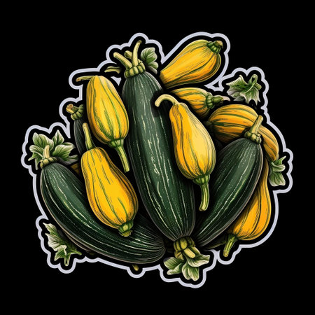 Zucchini Sticker on Black Backgroundの素材