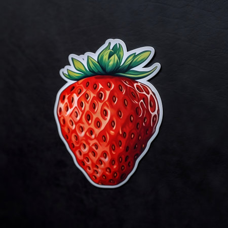Strawberry Sticker on Black Backgroundの素材
