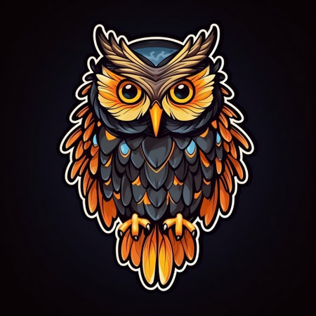 Cute Owl Sticker Art on black Backgroundの素材