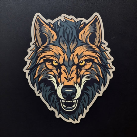 Wolf Face Sticker on black Backgroundの素材