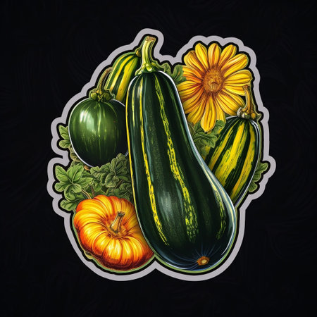 Zucchini Sticker on Black Backgroundの素材