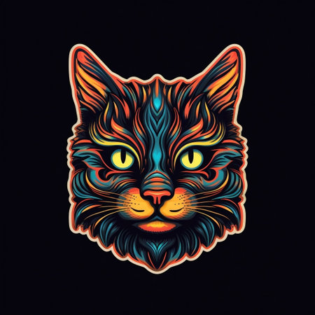 Cat Sticker on black Backgroundの素材