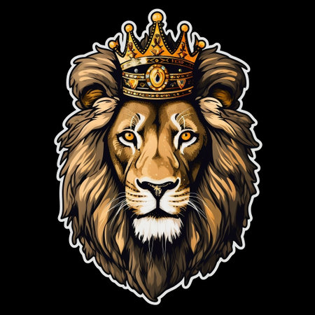 Crowned Lion Sticker on a black Backgroundの素材