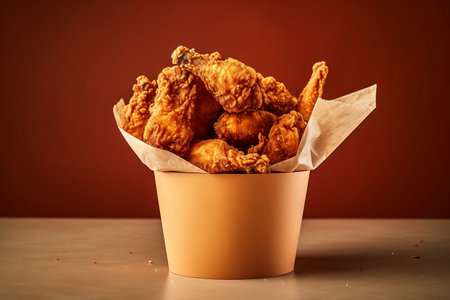 Transparent Background Chicken on Brown Paper Bucket Illustration, AIの素材