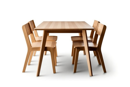 Isolated Modern Wooden Table with Chairs Cutout on Transparent, Background AIの素材