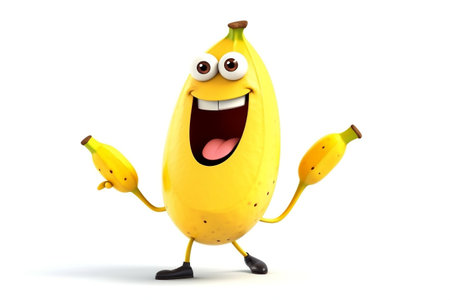 Cheerful Cartoon Banana Character on Transparent Background. AIの素材