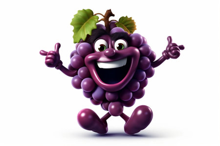 Cheerful Grape Cartoon Character on Transparent Background. AIの素材