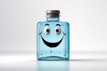 Cheerful Water Bottle Cartoon Character on Transparent Background. AIの素材