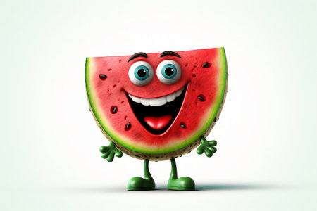 Cheerful Watermelon Cartoon Character on Transparent Background. AIの素材
