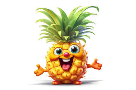 Cheerful Cartoon Pineapple Character on Transparent Background. AIの素材
