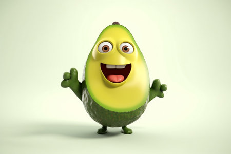 Cheerful Cartoon Avocado Character on Transparent Background. AIの素材