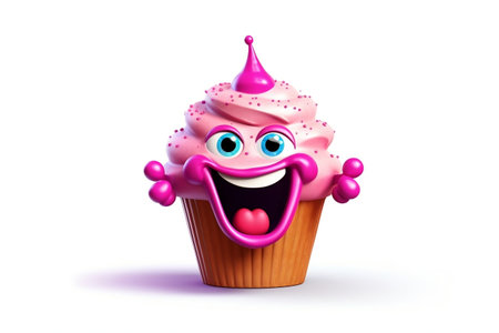 Cheerful Cupcake Cartoon Character on Transparent Background. AIの素材