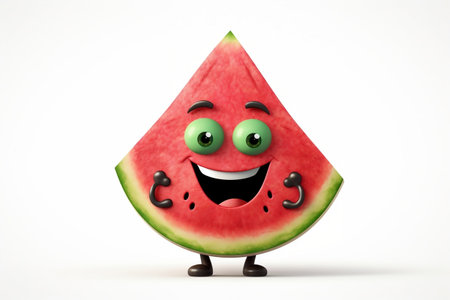 Joyful Cartoon Watermelon Slice Transparent Background, AIの素材