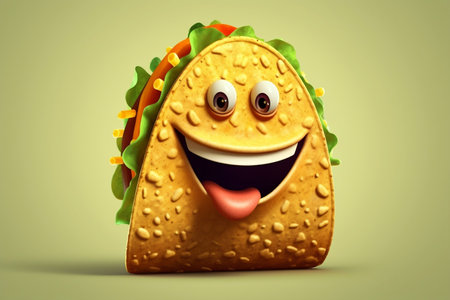 Joyful Cartoon Taco Transparent Background, AIの素材