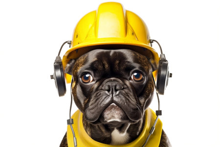 Dog Wearing Safety Helmet, Face Shot Isolated on Transparent Background. AIの素材