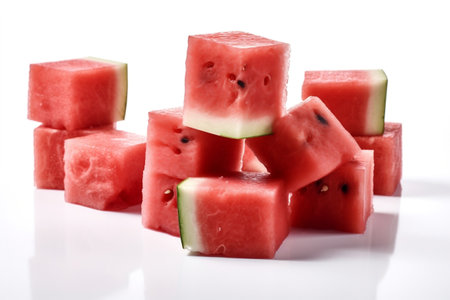 Watermelon Cubes with Ice Isolated on a Transparent Background. AIの素材