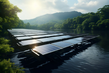 Floating Renewable Energy on the River. AIの素材